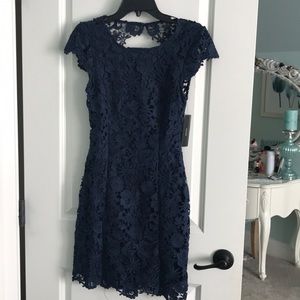 Romance language navy blue backless lace dress